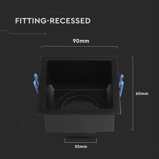 Χωνευτή Βάση Σποτ GU10 Τετράγωνη Μαύρη Αλουμινίου Βαθιά με Κυψέλες V-TAC  23764