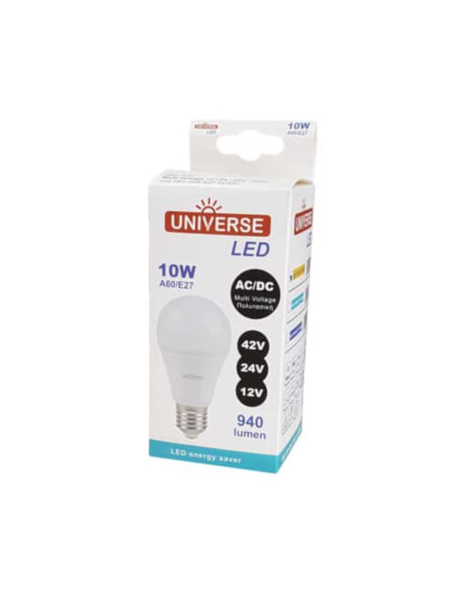 ΛΑΜΠΑ LED SMD Α60 10W E27 3000K 12-24-42VAC/DC 880lm/F UNIVERSE – 1-U005197