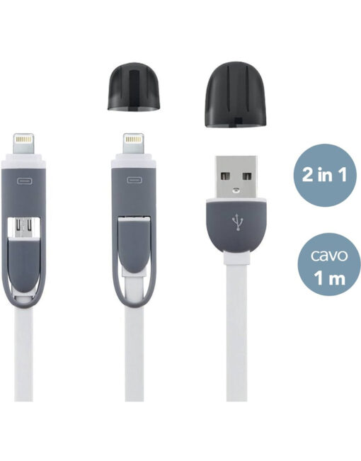 ΚΑΛΩΔΙΟ ΦΟΡΤΙΣΗΣ ΜΕ MICROUSB & LIGHTING MFI 1M ΛΕΥΚΟ ELECTRALINE – 2-EL500332