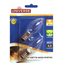 ΛΑΜΠΑ LED ΝΥΚΤΟΣ 0,5W E14 3000K 220-240V UNIVERSE X2ΤΕΜ – 2-U002103
