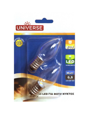 ΛΑΜΠΑ LED ΝΥΚΤΟΣ 0,5W E14 3000K 220-240V UNIVERSE X2ΤΕΜ – 2-U002103