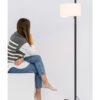 STAND UP BLACK FLOOR LAMP WHITE SHADE E27 20W – 1-FR57211-01