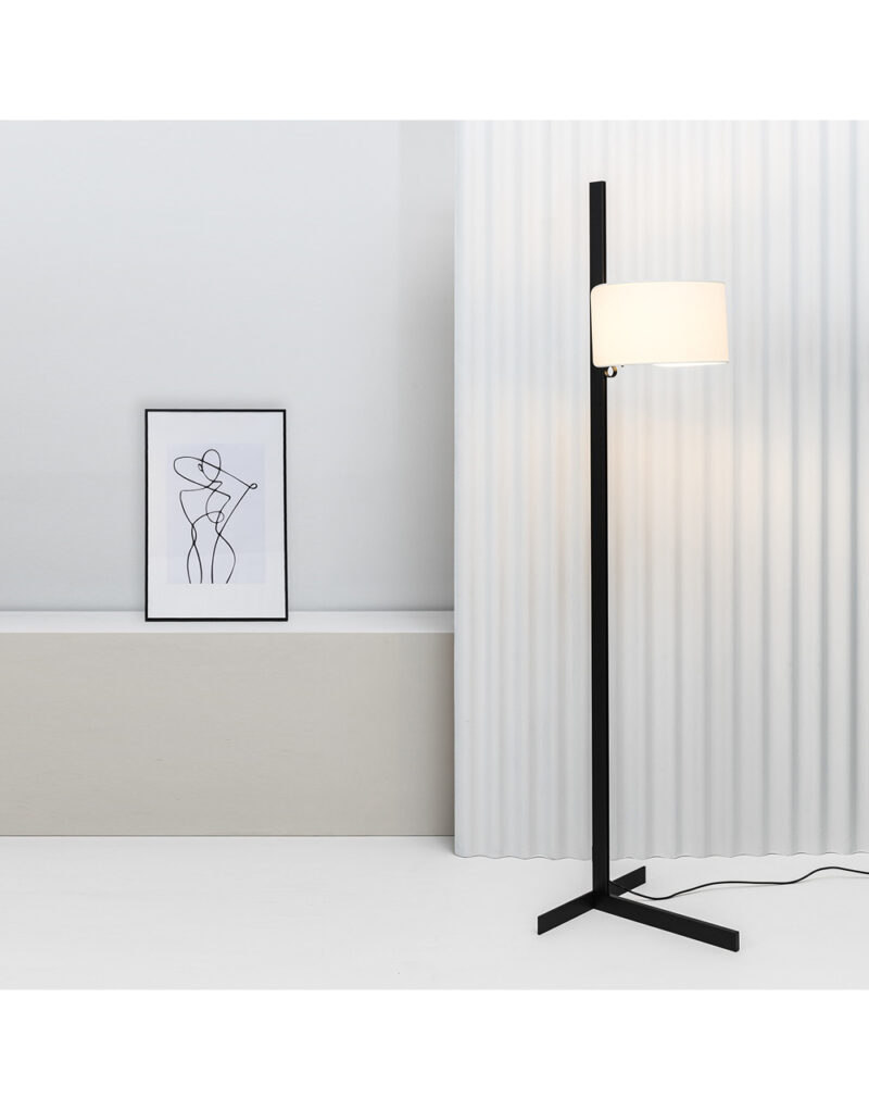 STAND UP BLACK FLOOR LAMP WHITE SHADE E27 20W – 1-FR57211-01