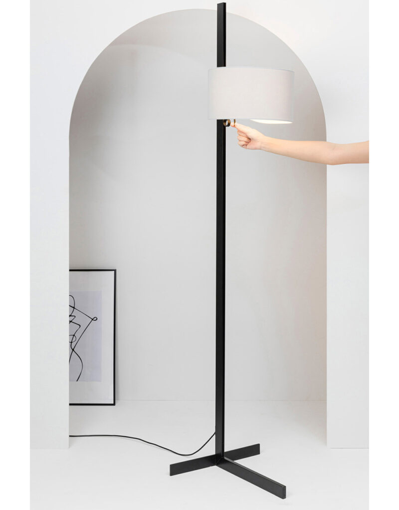 STAND UP BLACK FLOOR LAMP GREY SHADE E27 20W – 1-FR57211-03