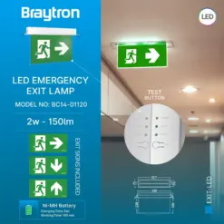 BRY-EXIT-LED-3W-RCS-IP20-WHT-EMERGENCY EXIT – BC14-01120