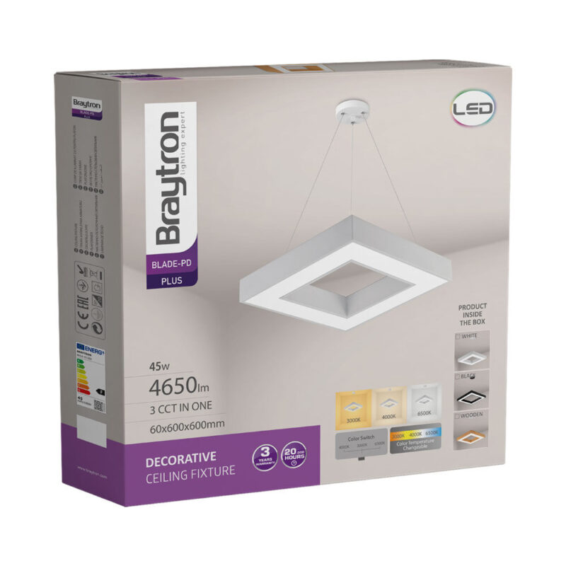 Κρεμαστό Led 45w, CCT με CONTROL 4650lm, 60x60x6cm – BH16-07290