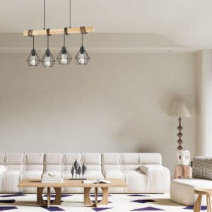 Κρεμαστό φωτιστικό 4 x E27 μαύρο/ξύλο – BV02-00020