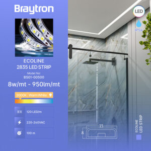 Ταινία led 2835 8w/m 950lm/m 220V IP54 3000k – BS01-00500