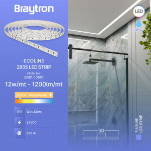 Ταινία led 2835 12w/m 1200lm/m 24V IP54 3000k – BS01-10810