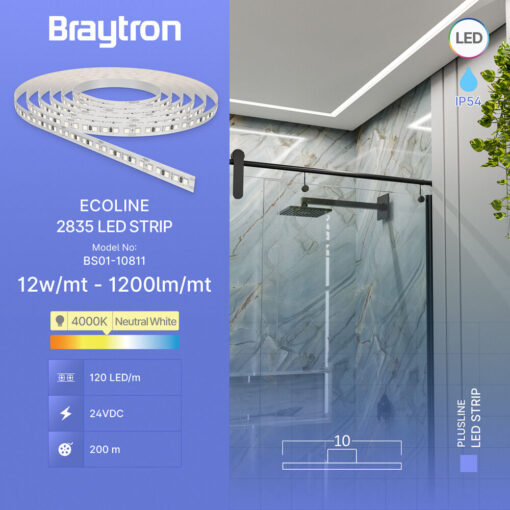 Ταινία led 2835 12w/m 1200lm/m 24V IP54 4000k – BS01-10811