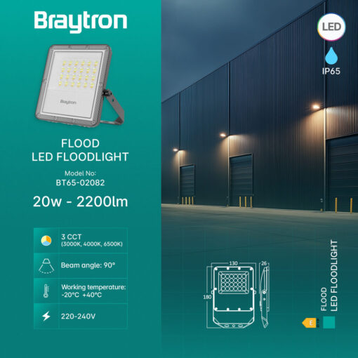 Προβολέας IP65 20W 2200 lm 3CCT (Γκρι) – BT65-02082