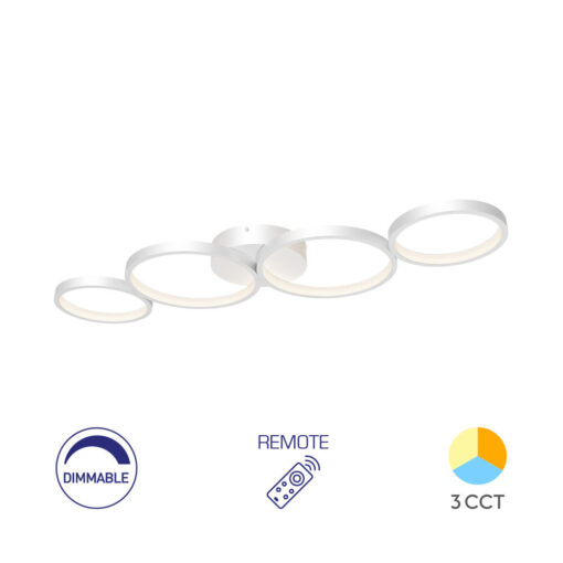 Πολύφωτο Οροφής LED με Κύκλους “Nela” 60w 6050lm CCT με Control Λευκό – BH17-04090