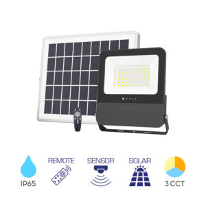Προβολέας Ηλιακός (solar) IP65 75w (250w) 3000lm 3CCT 2m Καλώδιο με Κοντρόλ – BT64-02481