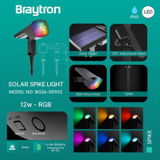 Σποτ (Solar) Καρφωτό 12W IP65 RGB Γκρί – BG36-00592