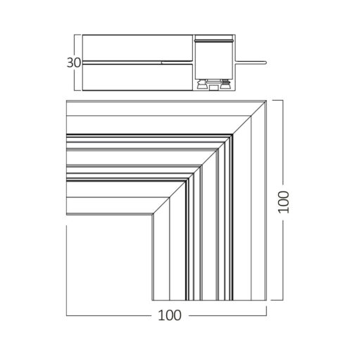 Γωνία οροφής για Μαγνητική Ράγα 48V Χωνευτή Μαύρη slim – BY41-10511
