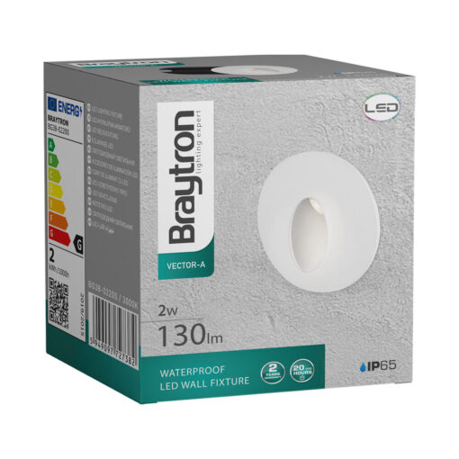 BRY-VECTOR-A-RND-WHT-2W-3000K-IP65-WALL LIGHT – BG38-02200