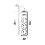 Πολύπριζο Xline 3Θ. 3X1,5mm 1,5m Καλώδιο Με Βάση Στήριξης – BY72-00031