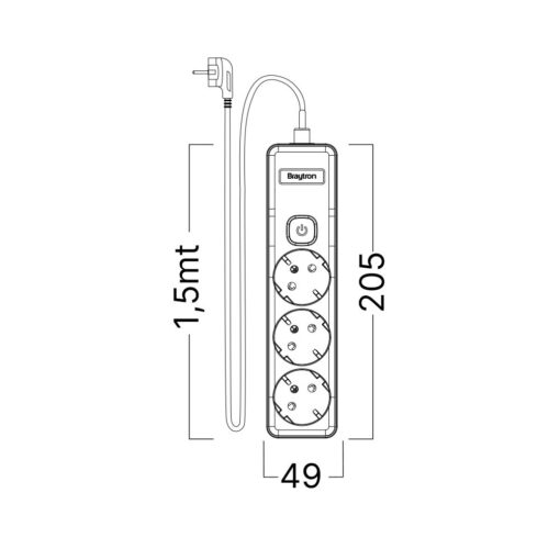Πολύπριζο Xline 3Θ. 3X1,5mm 1,5m Καλώδιο Με Διακόπτη Με Βάση Στήριξης – BY72-00231