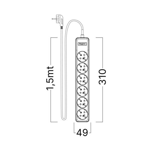 Πολύπριζο Xline 6Θ. 3X1,5mm 1,5m Καλώδιο Με Βάση Στήριξης – BY72-00061