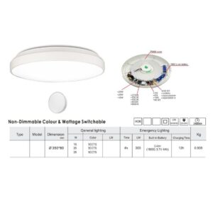 Φωτιστικό Οροφής Πλαφονίερα LED 15/20/25W CCT 1350/1800/2250lm Λευκό & Μαύρο Στεφάνι Φ350 Ανιχνευτής Κίνησης, Αισθητήρας Νύχτας Μέρας, Φως Ασφαλείας IP44 – 2-U015851