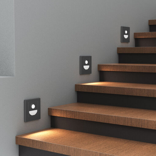 LED Φωτιστικό Σκαλοπατιών Διαδρόμου Braytron Χωνευτό LED 1.5W CCT Γκρι Σκούρο 90lm με Ανιχνευτή Κίνησης – BH07-00382
