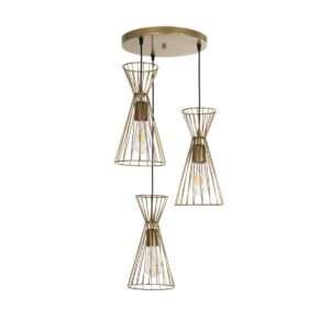GLOBOSTAR® FLIXIO 201-0126 Vintage Κρεμαστό Φωτιστικό Οροφής με Ντουί 3 x E27 AC 220-240V IP20 – Χρυσό – Μ40 x Π40 x Υ70cm