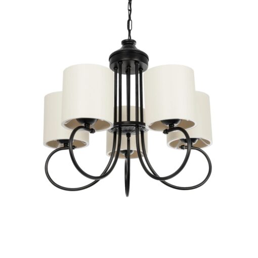 GLOBOSTAR® TRITON 203-0253 Vintage Κρεμαστό Φωτιστικό Οροφής με Ντουί 5 x E27 AC 220-240V IP20 – Μαύρο & Μπεζ – Μ50 x Π50 x Υ48cm