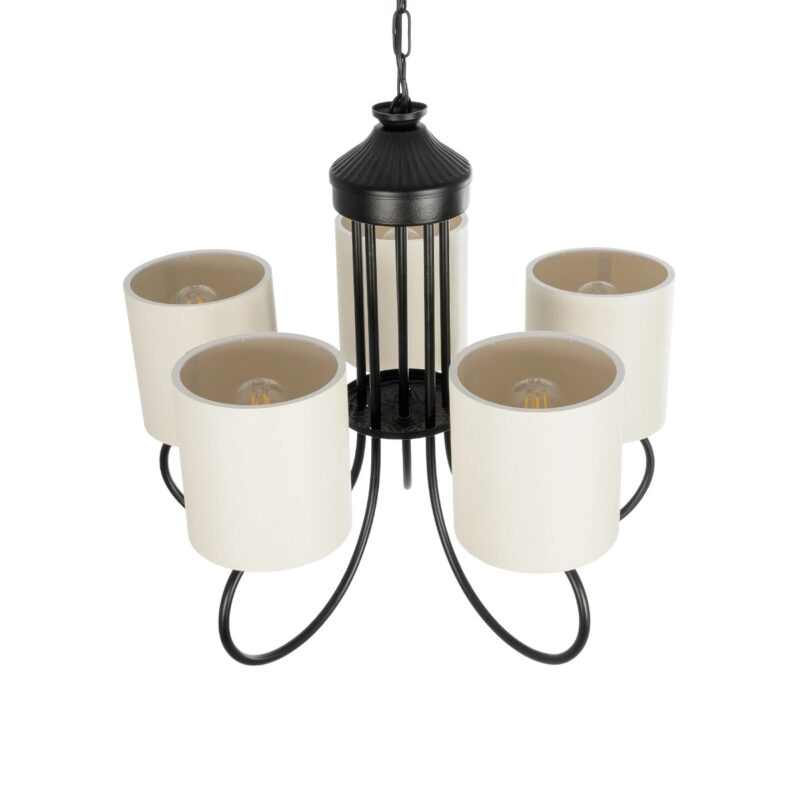 GLOBOSTAR® TRITON 203-0253 Vintage Κρεμαστό Φωτιστικό Οροφής με Ντουί 5 x E27 AC 220-240V IP20 – Μαύρο & Μπεζ – Μ50 x Π50 x Υ48cm