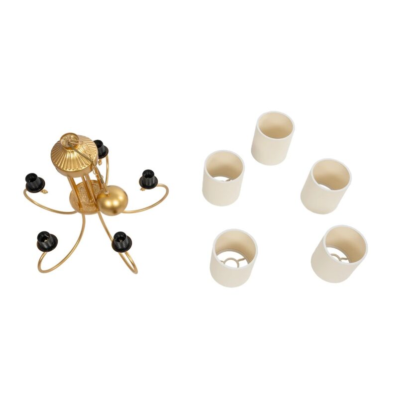 GLOBOSTAR® TRITON 203-0254 Vintage Κρεμαστό Φωτιστικό Οροφής με Ντουί 5 x E27 AC 220-240V IP20 – Χρυσό & Μπεζ – Μ50 x Π50 x Υ48cm