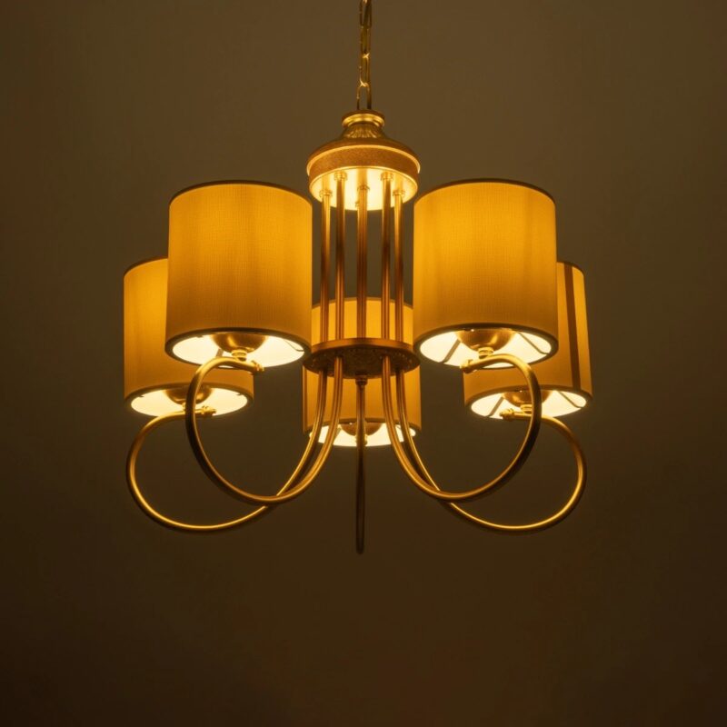 GLOBOSTAR® TRITON 203-0254 Vintage Κρεμαστό Φωτιστικό Οροφής με Ντουί 5 x E27 AC 220-240V IP20 – Χρυσό & Μπεζ – Μ50 x Π50 x Υ48cm