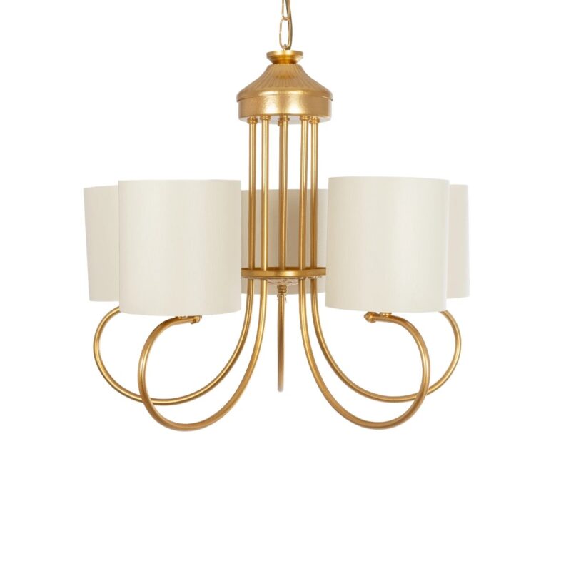 GLOBOSTAR® TRITON 203-0254 Vintage Κρεμαστό Φωτιστικό Οροφής με Ντουί 5 x E27 AC 220-240V IP20 – Χρυσό & Μπεζ – Μ50 x Π50 x Υ48cm