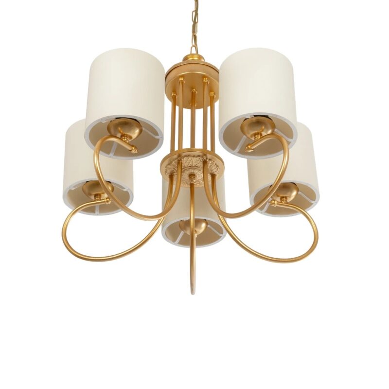 GLOBOSTAR® TRITON 203-0254 Vintage Κρεμαστό Φωτιστικό Οροφής με Ντουί 5 x E27 AC 220-240V IP20 – Χρυσό & Μπεζ – Μ50 x Π50 x Υ48cm