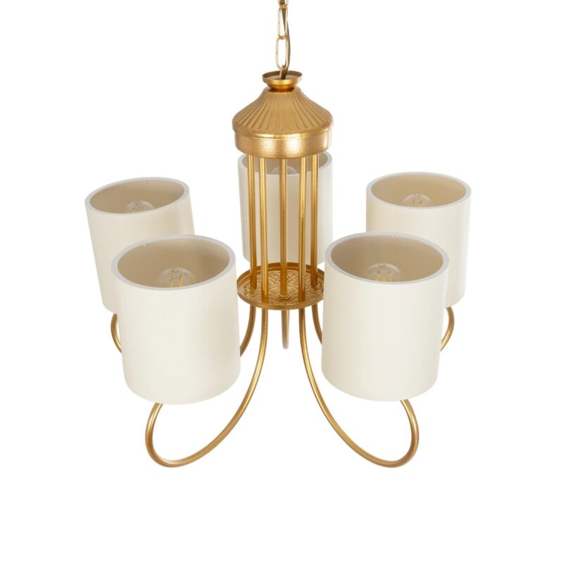 GLOBOSTAR® TRITON 203-0254 Vintage Κρεμαστό Φωτιστικό Οροφής με Ντουί 5 x E27 AC 220-240V IP20 – Χρυσό & Μπεζ – Μ50 x Π50 x Υ48cm