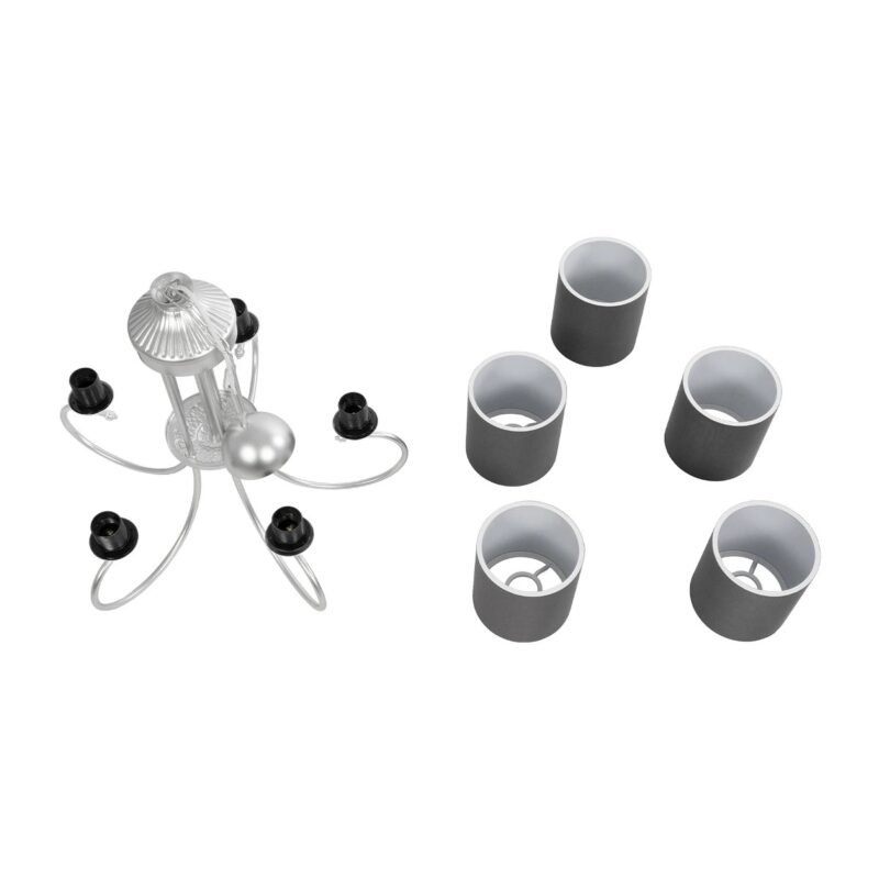 GLOBOSTAR® TRITON 203-0255 Vintage Κρεμαστό Φωτιστικό Οροφής με Ντουί 5 x E27 AC 220-240V IP20 – Ασημί & Γκρι – Μ50 x Π50 x Υ48cm