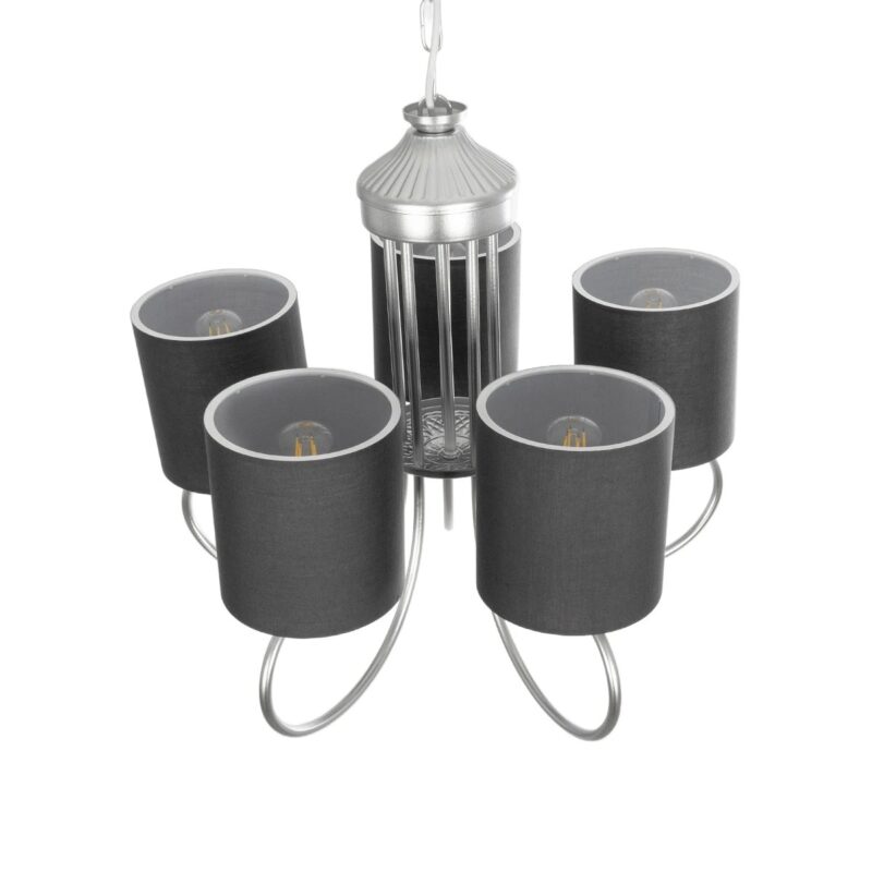 GLOBOSTAR® TRITON 203-0255 Vintage Κρεμαστό Φωτιστικό Οροφής με Ντουί 5 x E27 AC 220-240V IP20 – Ασημί & Γκρι – Μ50 x Π50 x Υ48cm