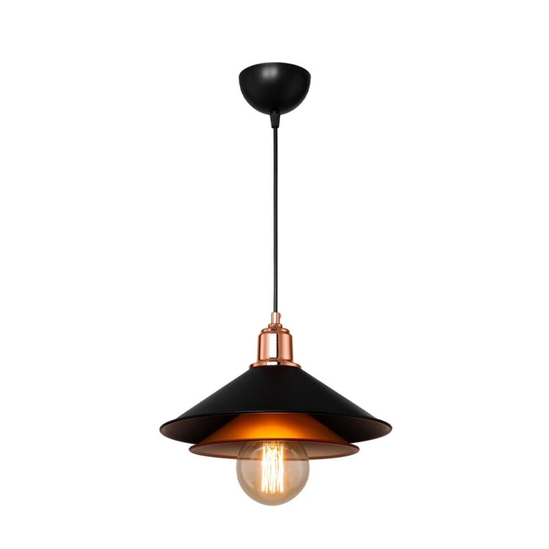 GLOBOSTAR® FERRO 203-0269 Μοντέρνο Κρεμαστό Φωτιστικό Οροφής με Ντουί 1 x E27 AC 220-240V IP20 – Μαύρο & Χάλκινο – Μ30 x Π30 x Υ19cm