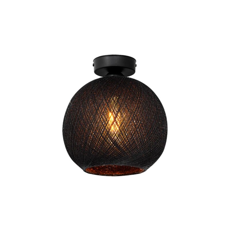 GloboStar® CORDER 203-0271 Μοντέρνο Φωτιστικό Οροφής Μπάλα Μονόφωτο 1 x E27 IP20 Μαύρο Σχοίνι – Μ25 x Π25 x Υ25cm