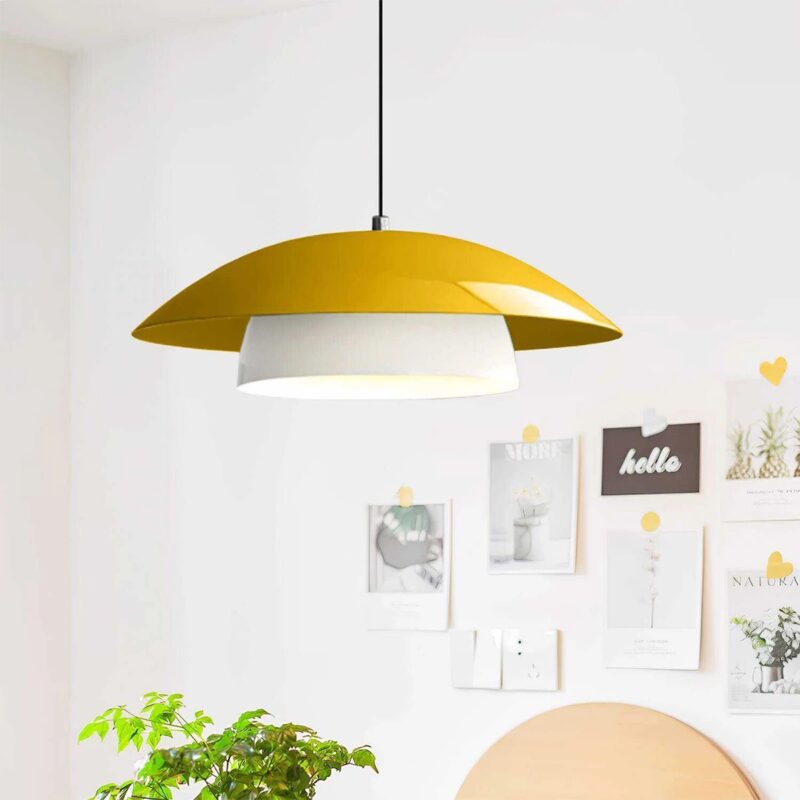 GLOBOSTAR® AURA 204-0118 Μοντέρνο Κρεμαστό Φωτιστικό Οροφής με Ντουί 1 x E27 AC 220-240V IP20 – Κίτρινο & Λευκό – Μ31 x Π31 x Υ27cm