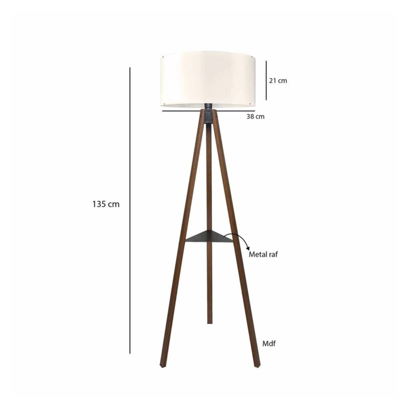 GloboStar® SHELF 204-0129 Μοντέρνο Eπιδαπέδιο Φωτιστικό Μονόφωτο 1 x E27 IP20 Καφέ Ξύλο με Μπεζ Ύφασμα – Μ38 x Π38 x Υ135cm