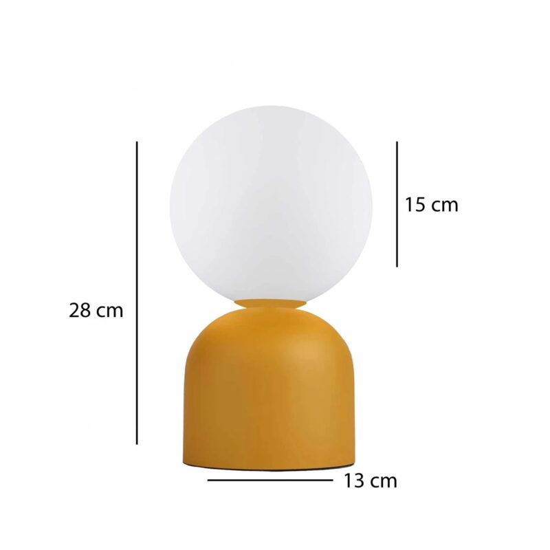 GloboStar® MAGIC 204-0131 Μοντέρνο Eπιτραπέζιο Φωτιστικό Μονόφωτο 1 x E14 IP20 Κίτρινο Μέταλλο με Λευκό Γυαλί – Μ13 x Π13 x Υ28cm
