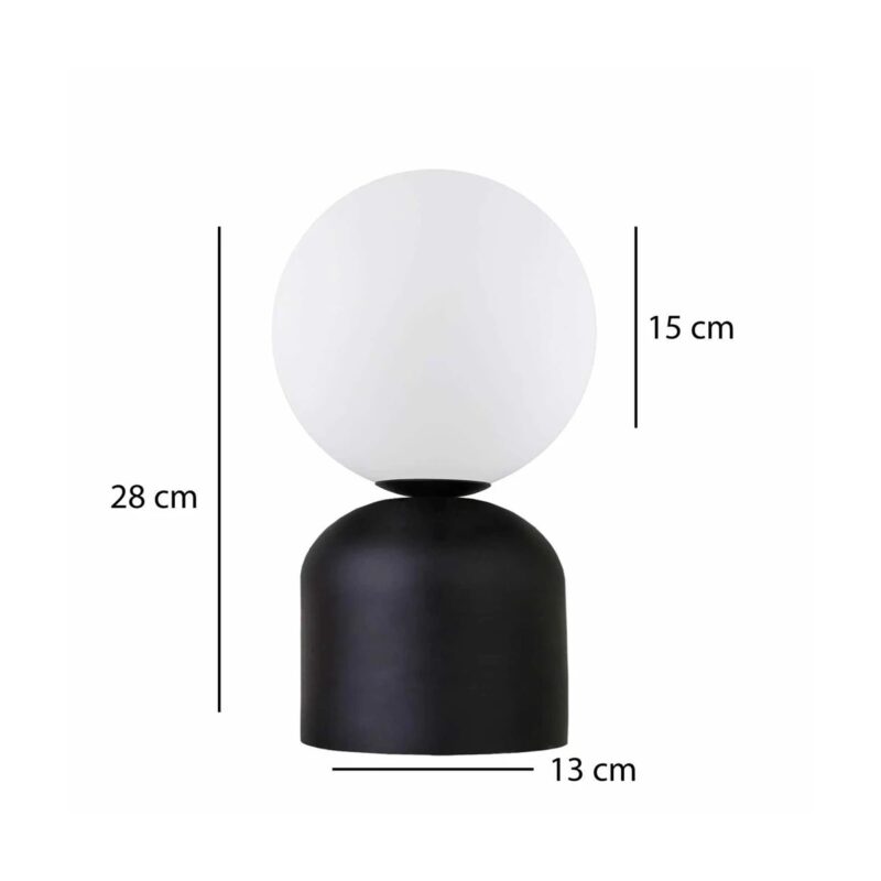 GloboStar® MAGIC 204-0132 Μοντέρνο Eπιτραπέζιο Φωτιστικό Μονόφωτο 1 x E14 IP20 Μαύρο Μέταλλο με Λευκό Γυαλί – Μ13 x Π13 x Υ28cm
