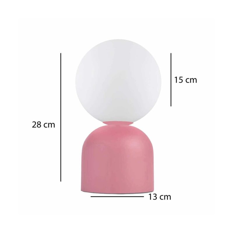GloboStar® MAGIC 204-0134 Μοντέρνο Eπιτραπέζιο Φωτιστικό Μονόφωτο 1 x E14 IP20 Ροζ Μέταλλο με Λευκό Γυαλί – Μ13 x Π13 x Υ28cm