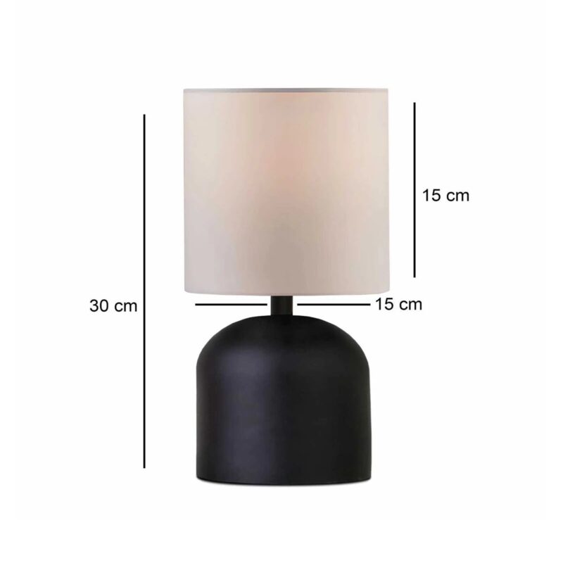 GloboStar® LOREN 204-0138 Μοντέρνο Eπιτραπέζιο Φωτιστικό Μονόφωτο 1 x E27 IP20 Μαύρο Μέταλλο με Μπεζ  Ύφασμα – Μ15 x Π15 x Υ31cm
