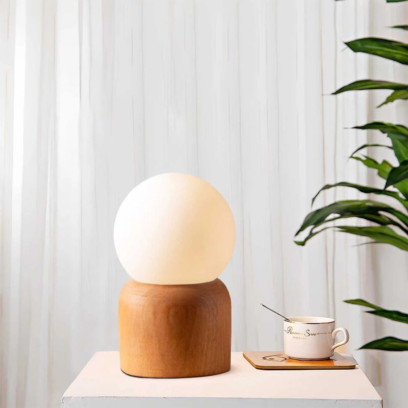 GloboStar® BOARD 204-0144 Μοντέρνο Eπιτραπέζιο Φωτιστικό Μονόφωτο 1 x E27 IP20 Μπεζ Ξύλο με Λευκό Γυαλί – Μ15 x Π15 x Υ25cm