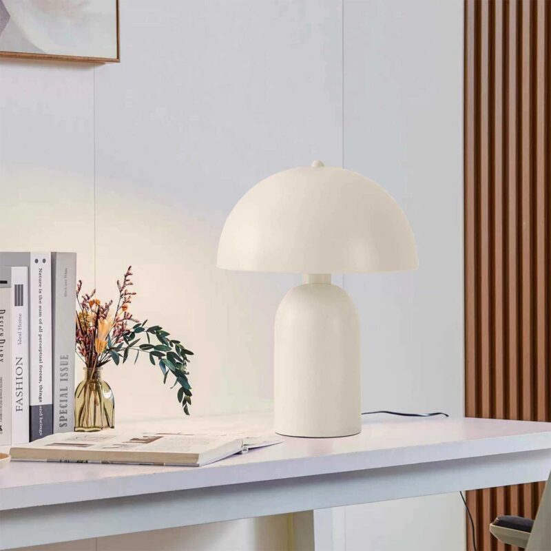 GloboStar® GASCO 204-0149 Μοντέρνο Eπιτραπέζιο Φωτιστικό Μονόφωτο 1 x E27 IP20 Μπεζ Μέταλλο – Μ25 x Π25 x Υ35cm