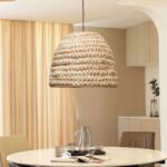 GLOBOSTAR® MEKA 204-0163 Boho Κρεμαστό Φωτιστικό Οροφής με Ντουί 1 x E27 AC 220-240V IP20 – Μπεζ – Μ30 x Π30 x Υ25cm