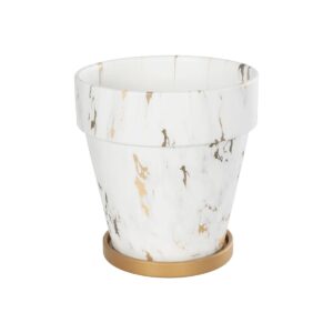 GloboStar® Artificial Garden DENPASAR 20526 Διακοσμητική Κεραμική Γλάστρα Λευκή με Χρυσό Μ20 x Π20 x Υ21 cm