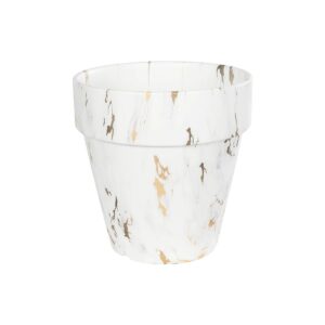 GloboStar® Artificial Garden DENPASAR 20526 Διακοσμητική Κεραμική Γλάστρα Λευκή με Χρυσό Μ20 x Π20 x Υ21 cm