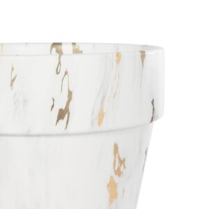 GloboStar® Artificial Garden DENPASAR 20526 Διακοσμητική Κεραμική Γλάστρα Λευκή με Χρυσό Μ20 x Π20 x Υ21 cm