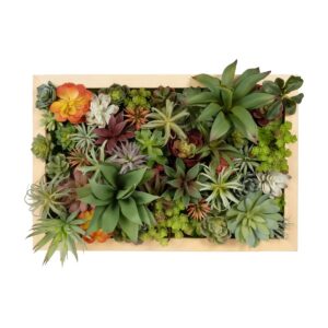 GloboStar® Artificial Garden VARIOUS PLANT 20642 Τεχνητό Διακοσμητικό Φυλλωσιάς σε Ξύλινο Πάνελ – Κάθετος Κήπος Μιξ Μ60 x Π40 x Υ20cm